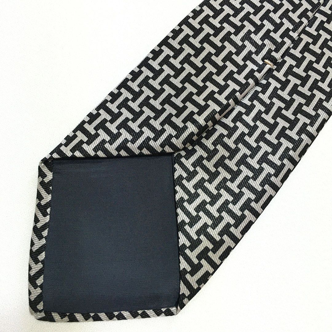 未使用級 エルメス HERMES ネクタイ シルク100% ブラック / シルバー