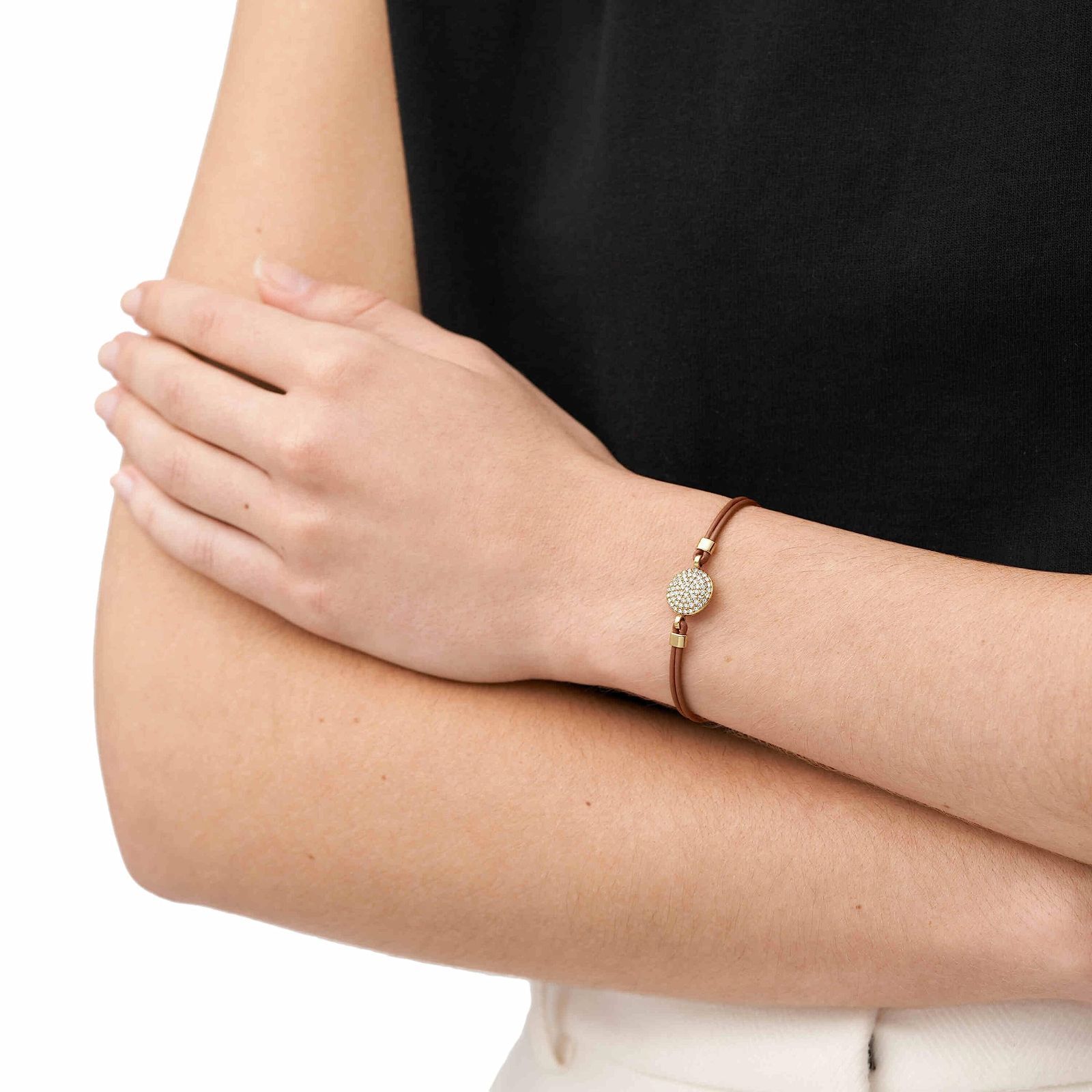 コンポーネントブレスレット ミディアムブラウンレザー DISC GLITZ SADIE レディース フォッシル