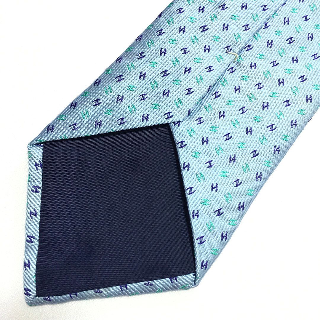 HERMES ライトブルー ネクタイ　新品未使用タグ付き 未使用級 エルメス HERMES ネクタイ シルク100% ライトブルー H柄 2511