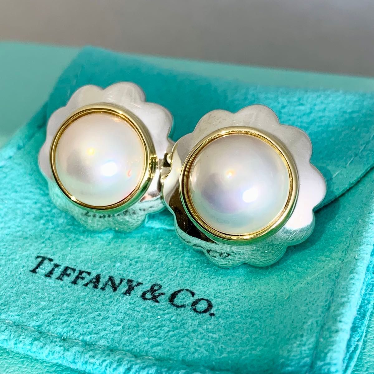 ティファニー マベパール ゴールド シルバー コンビ フラワー ピアス