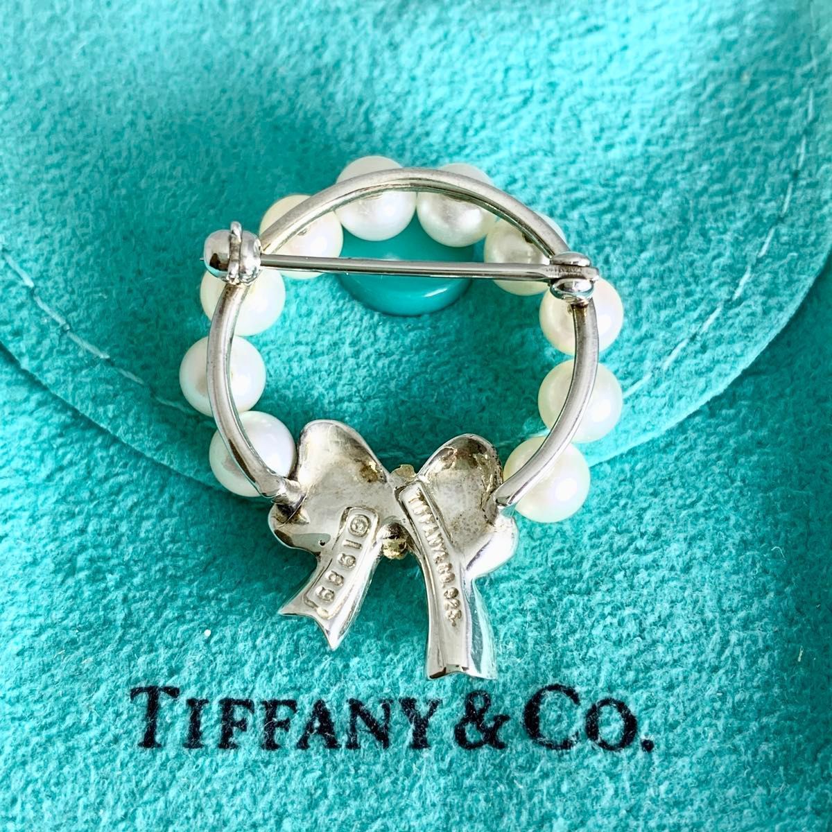 オールドティファニー パール リボン リース ブローチ シルバー WI2