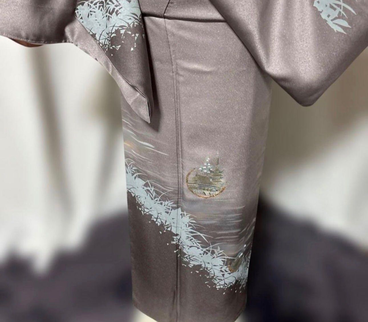 未使用近い 美品 袷 正絹 友禅 訪問着 フルセット 西陣唐織漆箔袋帯 薄