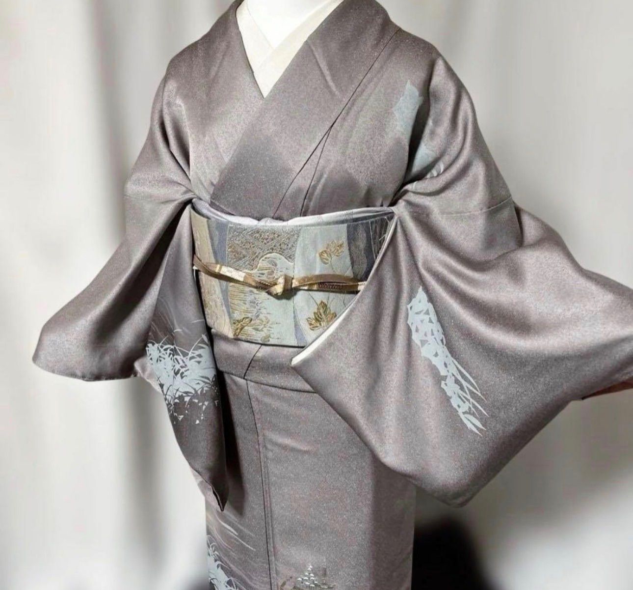 未使用近い 美品 袷 正絹 友禅 訪問着 フルセット 西陣唐織漆箔袋帯 薄