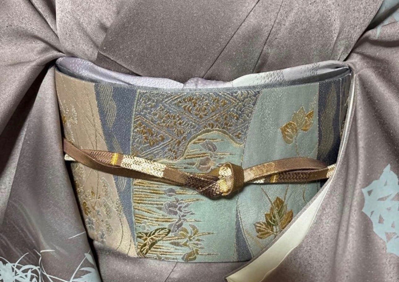 未使用近い 美品 袷 正絹 友禅 訪問着 フルセット 西陣唐織漆箔袋帯 薄