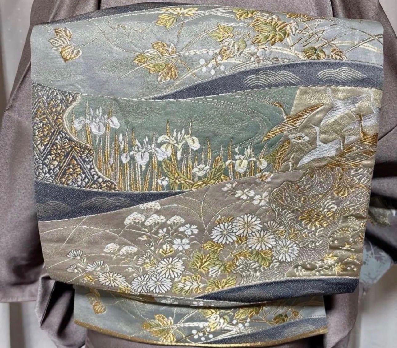 未使用近い 美品 袷 正絹 友禅 訪問着 フルセット 西陣唐織漆箔袋帯 薄