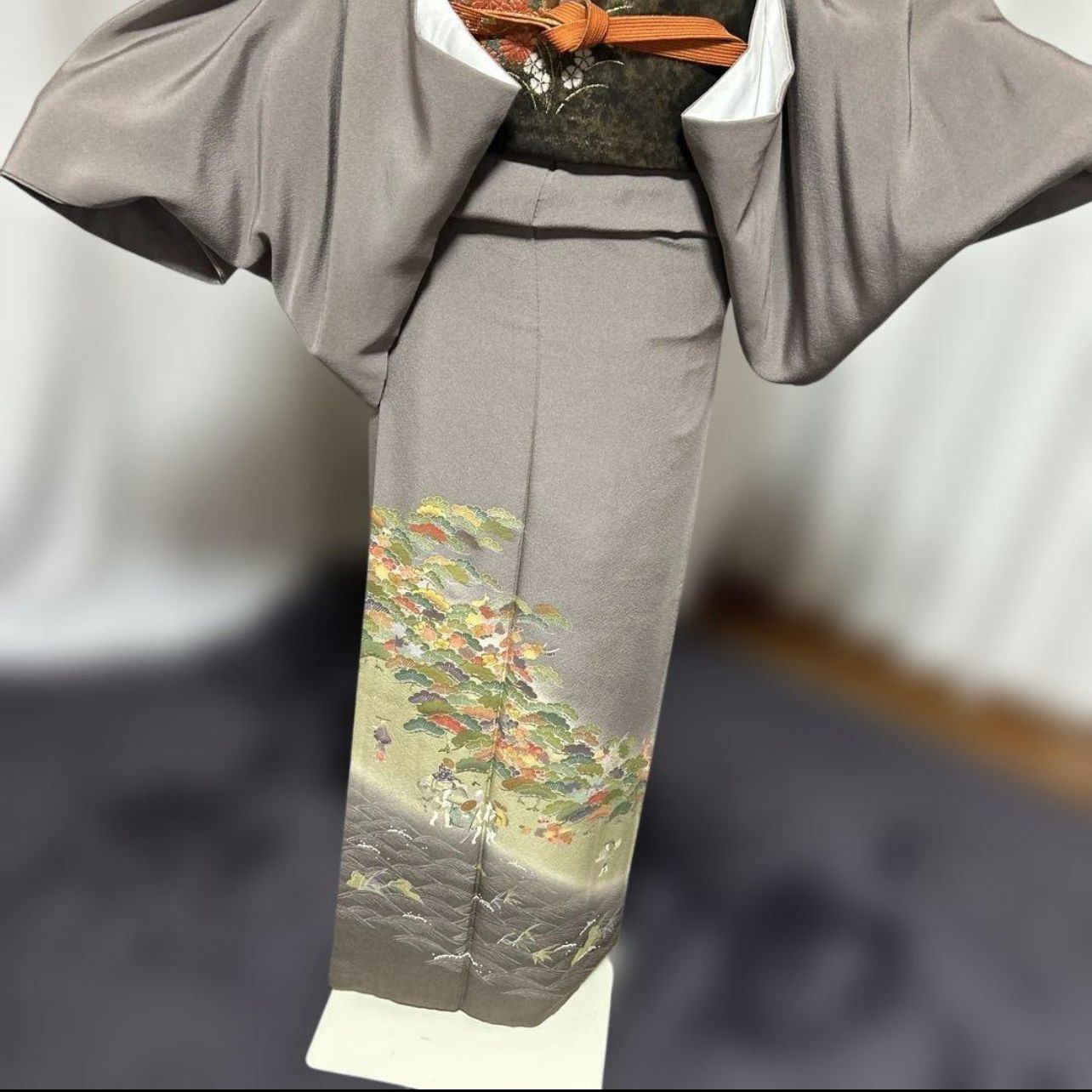 美品 袷 正絹 作家 縮緬 友禅 訪問着 フルセット 西陣唐織漆箔袋帯