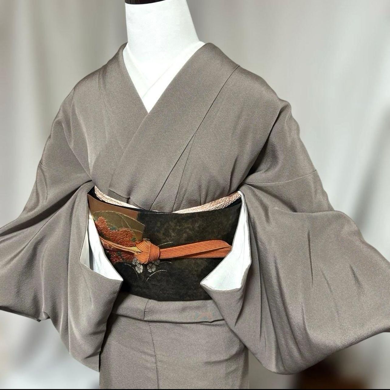 美品 袷 正絹 作家 縮緬 友禅 訪問着 フルセット 西陣唐織漆箔袋帯