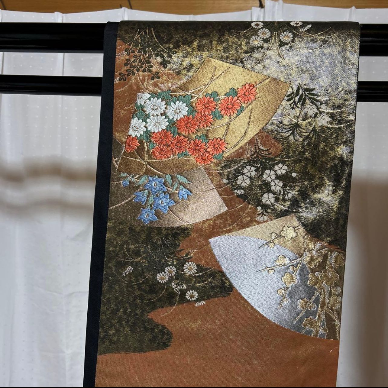 美品 袷 正絹 作家 縮緬 友禅 訪問着 フルセット 西陣唐織漆箔袋帯