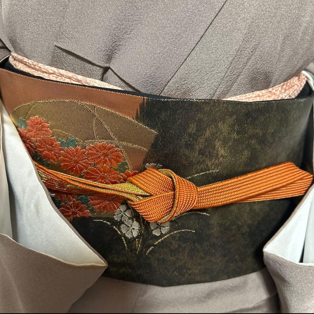 美品 袷 正絹 作家 縮緬 友禅 訪問着 フルセット 西陣唐織漆箔袋帯