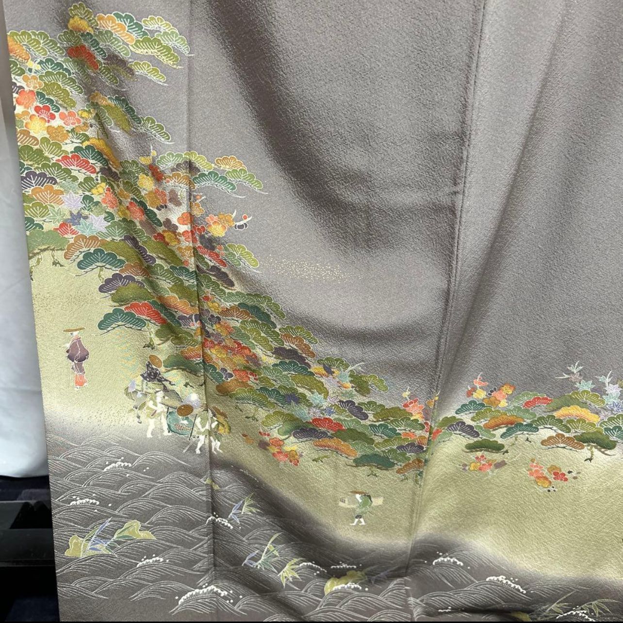 美品 袷 正絹 作家 縮緬 友禅 訪問着 フルセット 西陣唐織漆箔袋帯