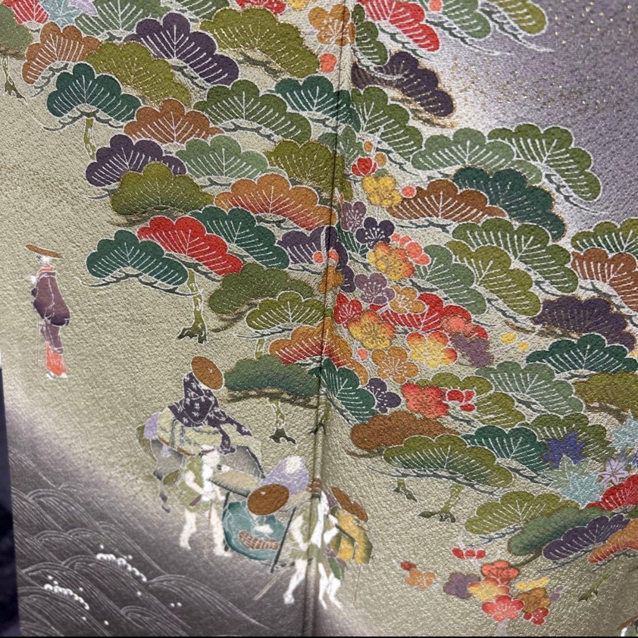 美品 袷 正絹 作家 縮緬 友禅 訪問着 フルセット 西陣唐織漆箔袋帯