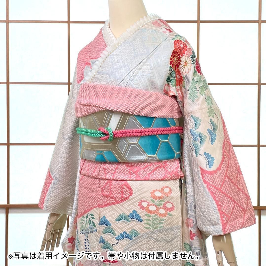 振袖・長襦袢 2点セット 正絹 絞り 刺繍 金彩 四季草花 オフホワイト