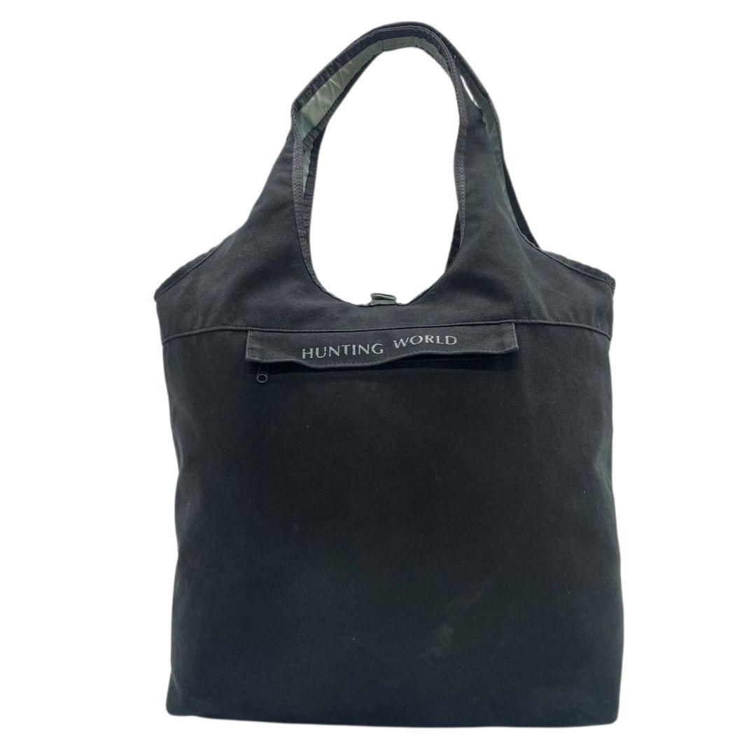 ハンティングワールド トートバッグ 黒 ブラック デカロゴ ワン