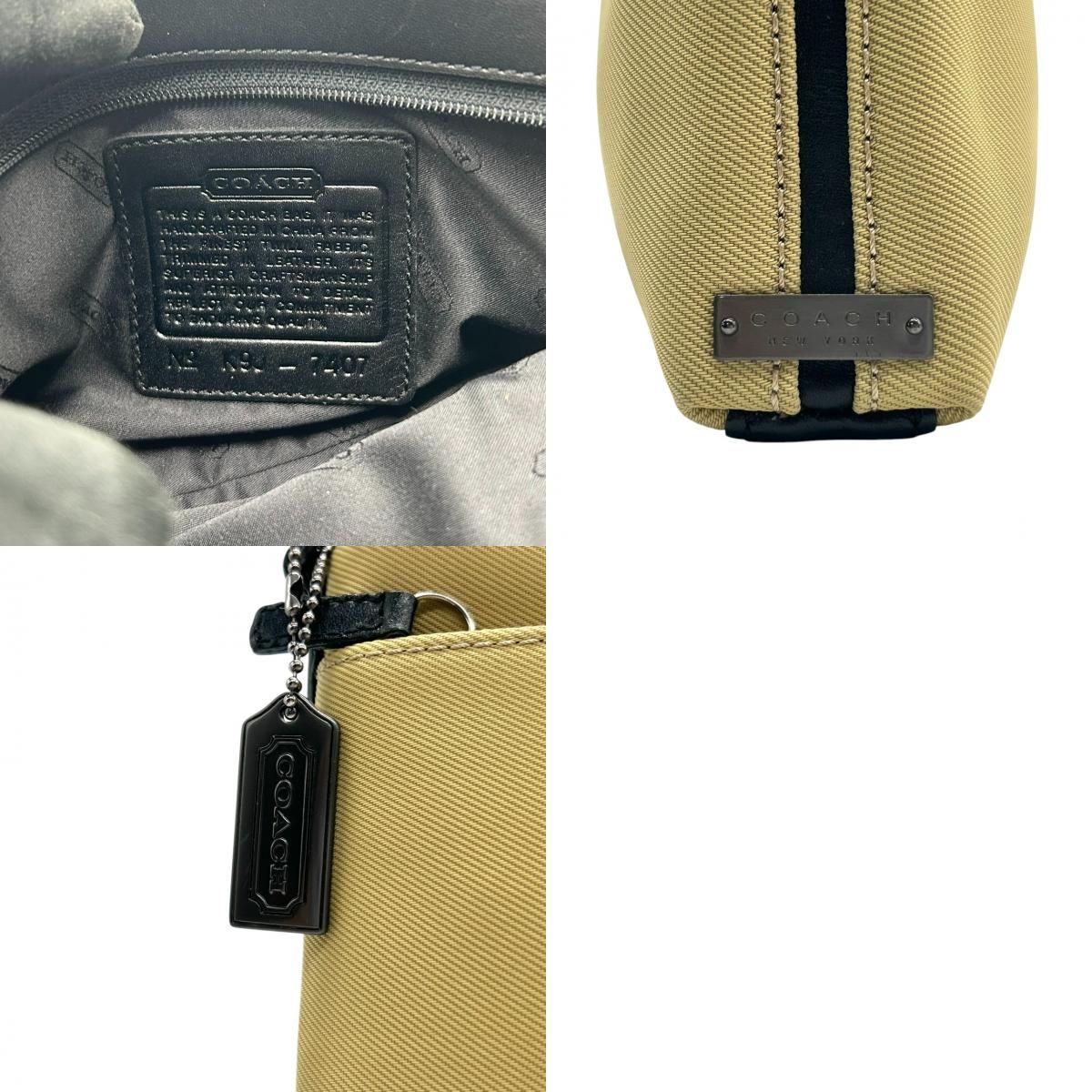 美品】コーチ ハンドバッグ 7407 ナイロン レザー ベージュ ブラック