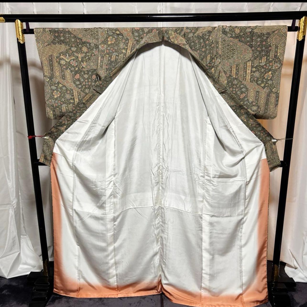 美品　袷　正絹　紅型風友禅　縮緬　江戸更紗　小紋　フルセット　西陣唐織漆箔袋帯 美品 袷 正絹 縮緬 江戸更紗 オリエンタル 小紋 フルセット 西陣唐織