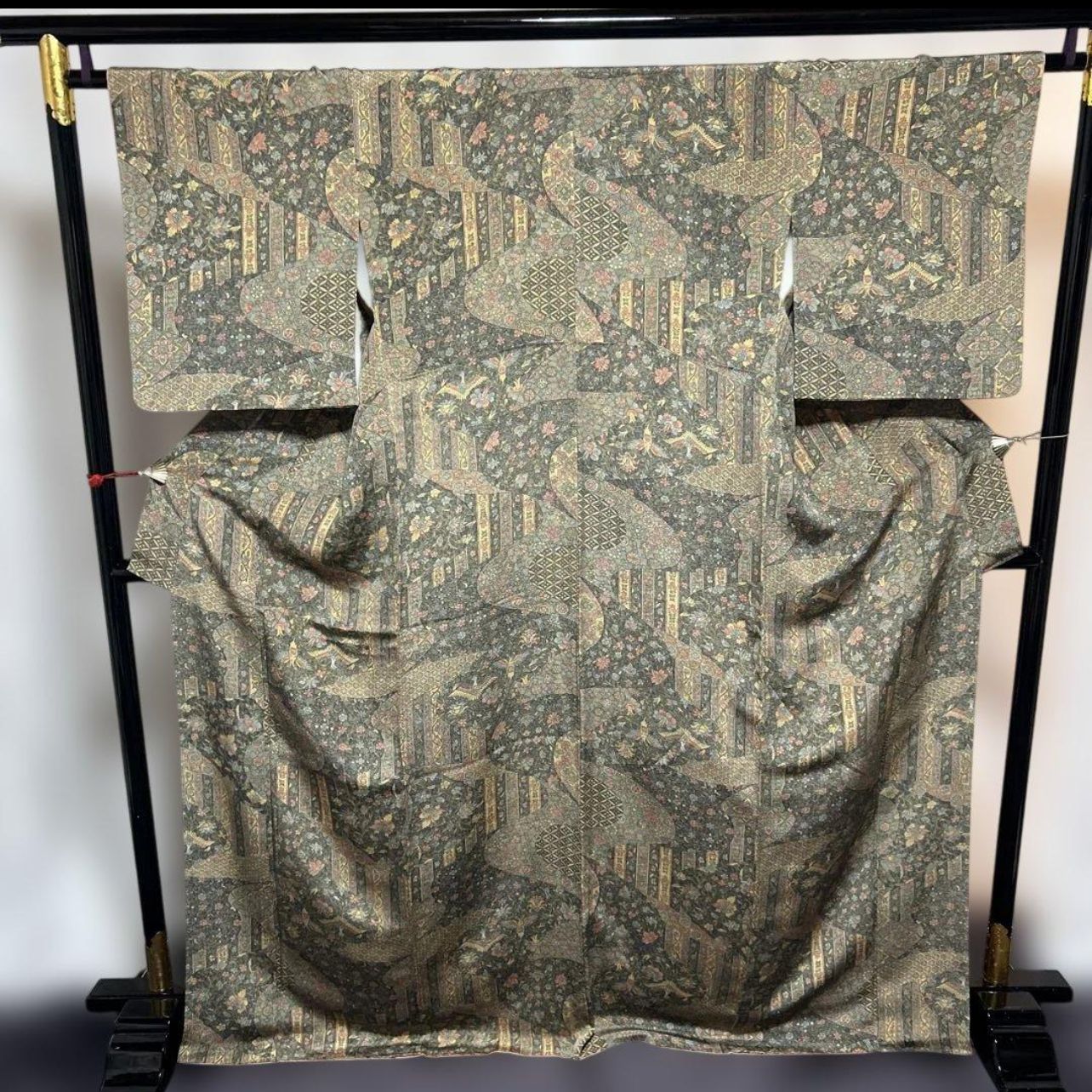 美品 袷 正絹 縮緬 江戸更紗 オリエンタル 小紋 フルセット 西陣唐織