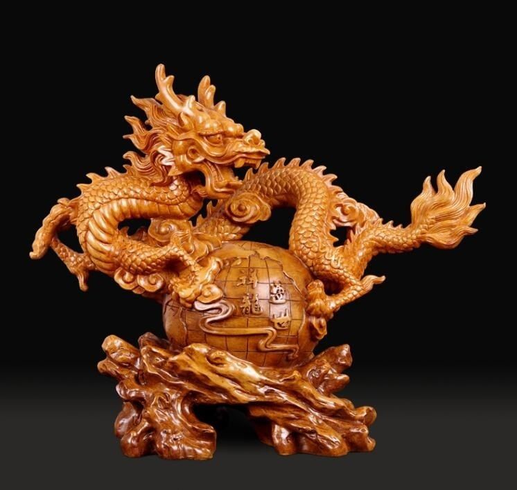 高品質 龍彫刻精工オフィス装飾風水祥龍置物テ〔一工芸品事務所置物