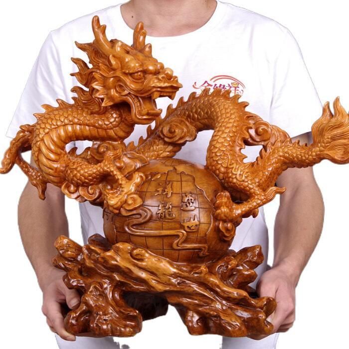 高品質 龍彫刻精工オフィス装飾風水祥龍置物テ〔一工芸品事務所置物