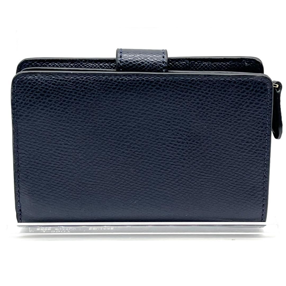 極美品　COACH コーチ バッグ レザー ダークネイビー シグネチャー COACH コーチ 2つ折り財布 レザー ネイビー L字ジップ シグネチャー