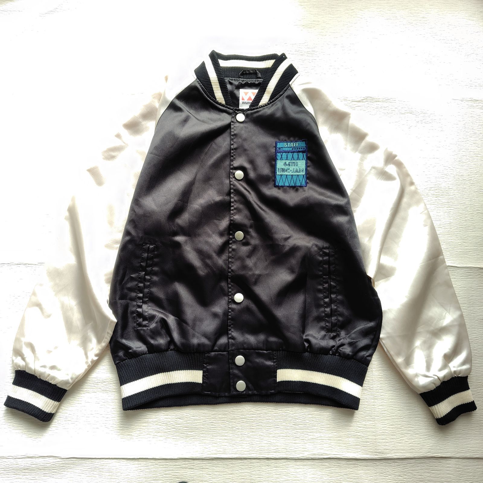 【新春セール】早稲田×ダブルネームスタジャン紺×白 Oサイズ 希少品 希少なサークル物】 早稲田大学 WASEDA スタジャン メンズ S 黒