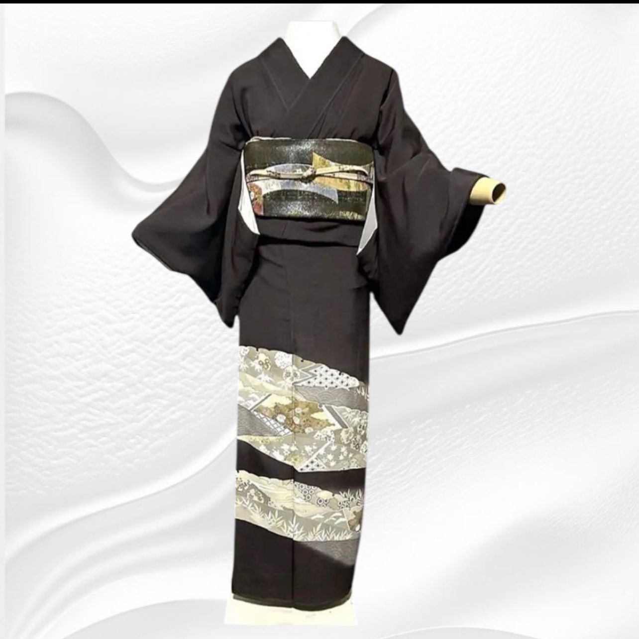 未使用近い 美品 袷 正絹 友禅 訪問着 フルセット 西陣唐織漆箔袋帯