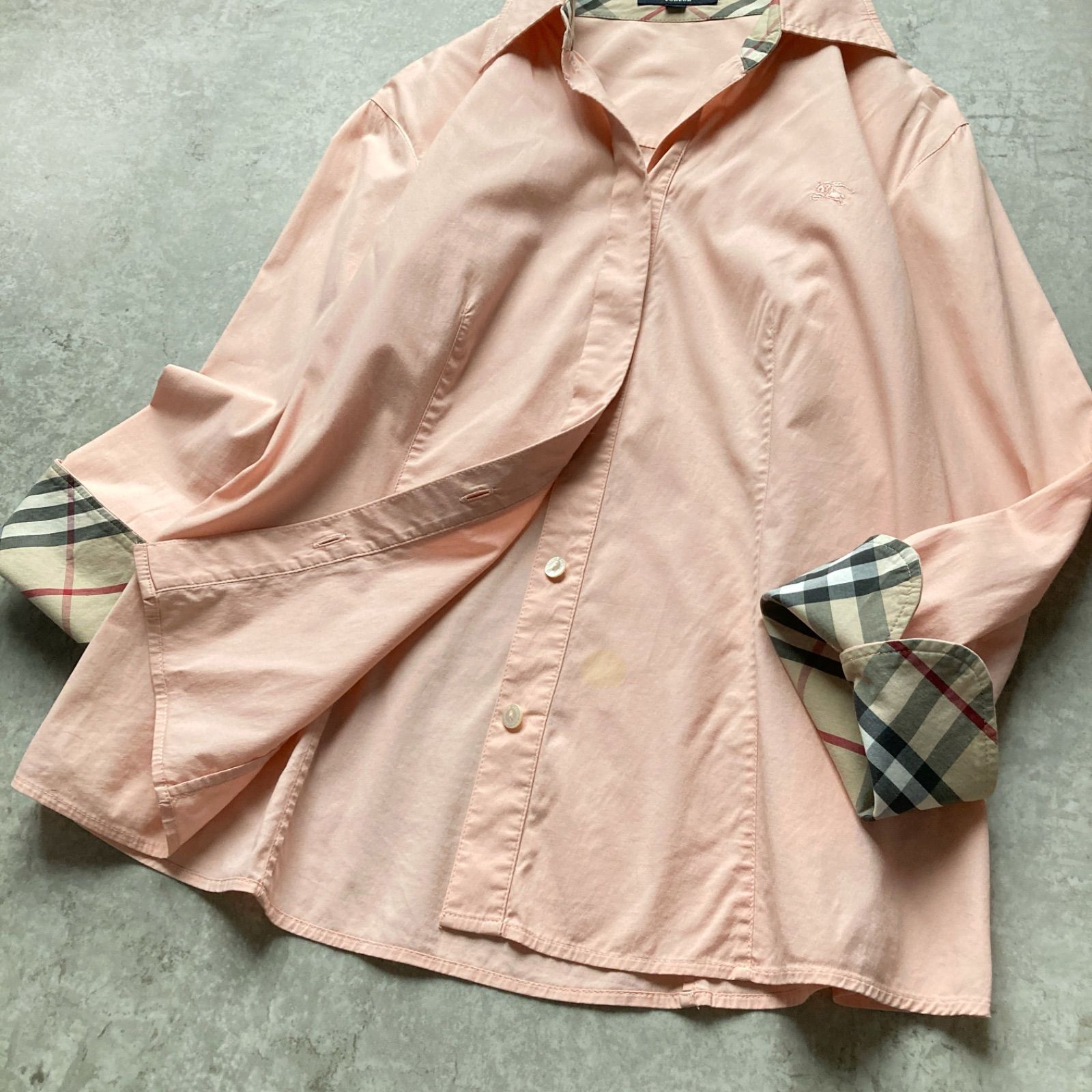 BURBERRY LONDON バーバリー ロンドン 定番ノバチェック袖 サーモン