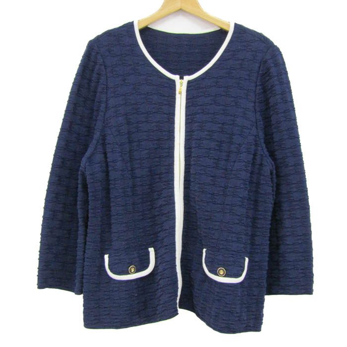 レリアン ニットノーカラージャケット 大きいサイズ コットン ブランド