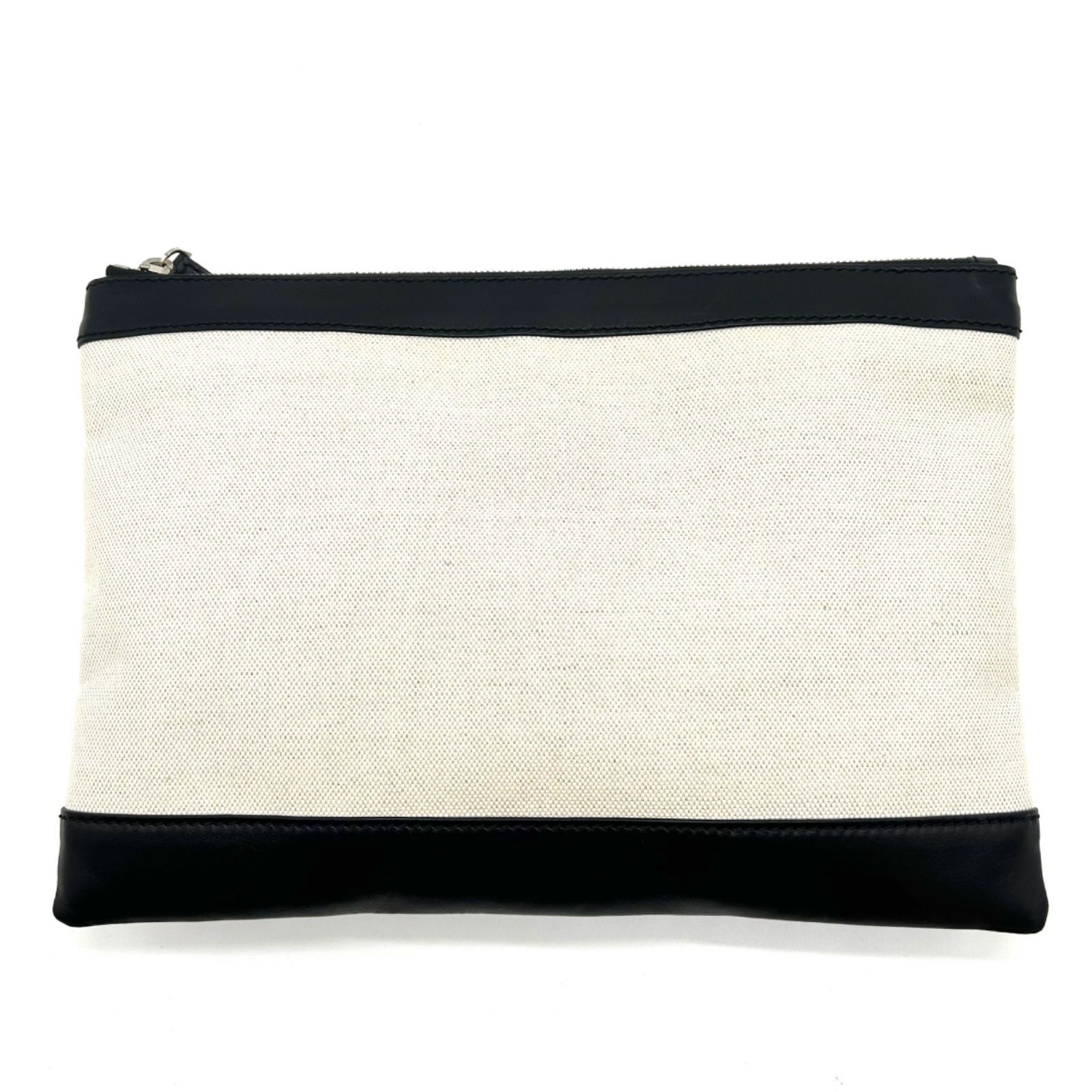 バレンシアガ クラッチバッグ レザー キャンバス ロゴ ホワイト ブラック 373834 レディース