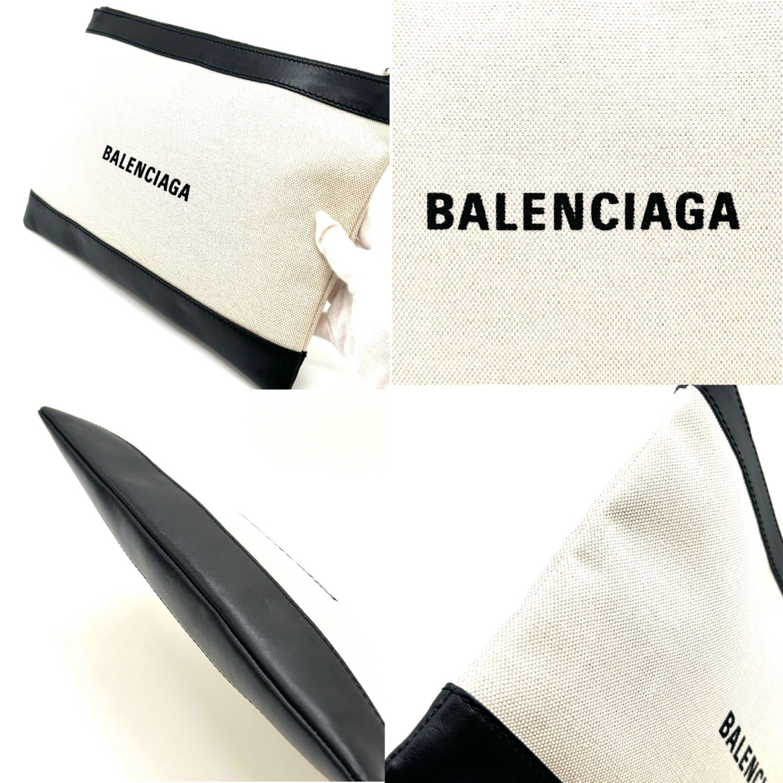  バレンシアガ クラッチバッグ レザー キャンバス ロゴ ホワイト ブラック 373834 レディース クラッチバッグ バッグ