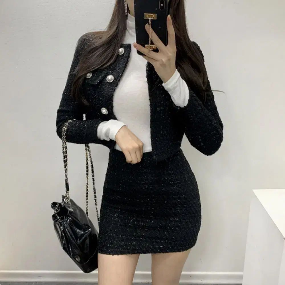 ブラック ツイード ジャケット スカート セットアップ