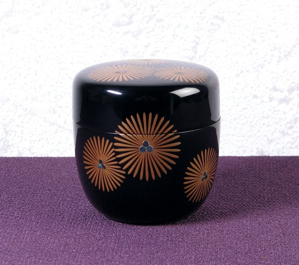 中村宗悦作 唐松蒔絵中棗 幅：6.8cm 美品 共箱・共布・栞付 茶道具