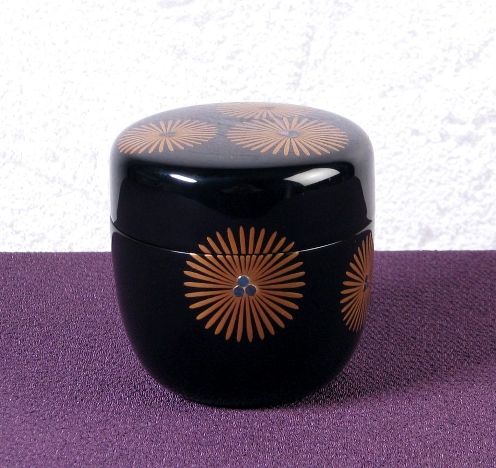 中村宗悦作 唐松蒔絵中棗 幅：6.8cm 美品 共箱・共布・栞付 茶道具