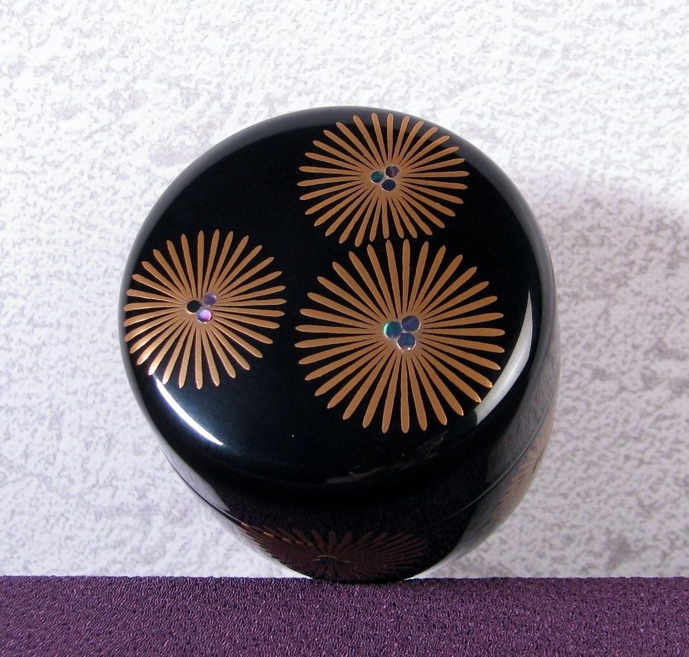 中村宗悦作 唐松蒔絵中棗 幅：6.8cm 美品 共箱・共布・栞付 茶道具