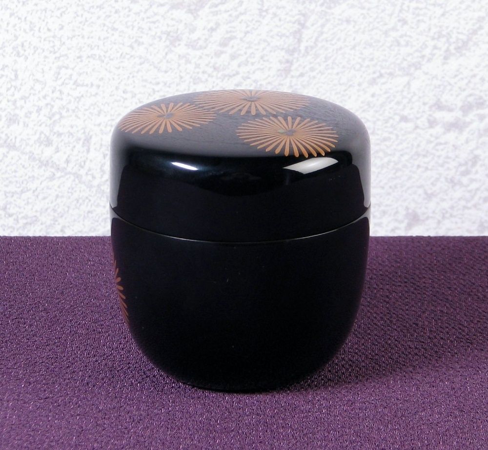 中村宗悦作 唐松蒔絵中棗 幅：6.8cm 美品 共箱・共布・栞付 茶道具