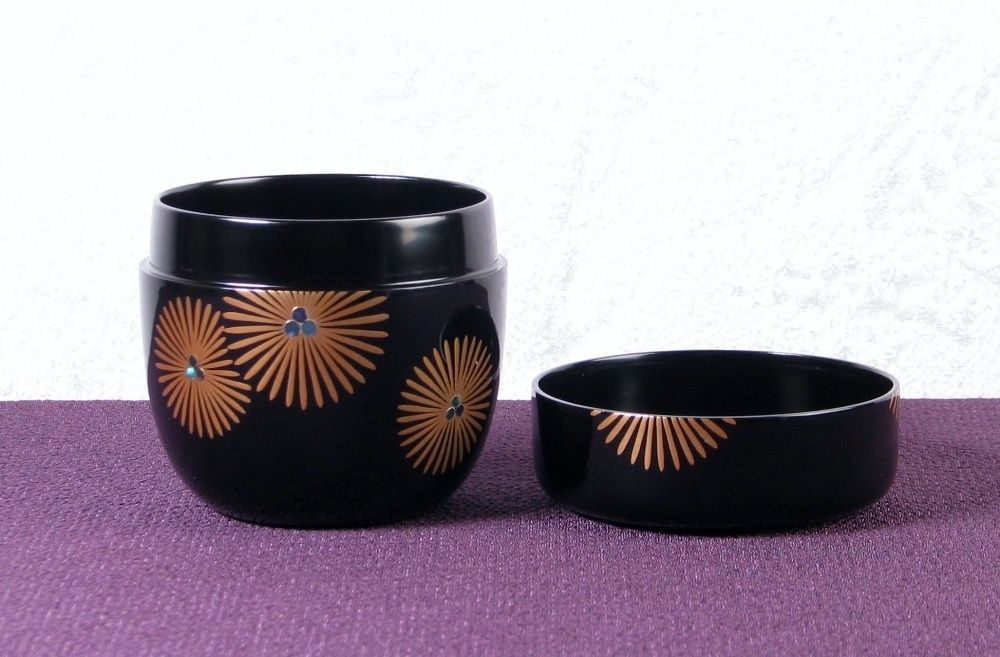 中村宗悦作 唐松蒔絵中棗 幅：6.8cm 美品 共箱・共布・栞付 茶道具