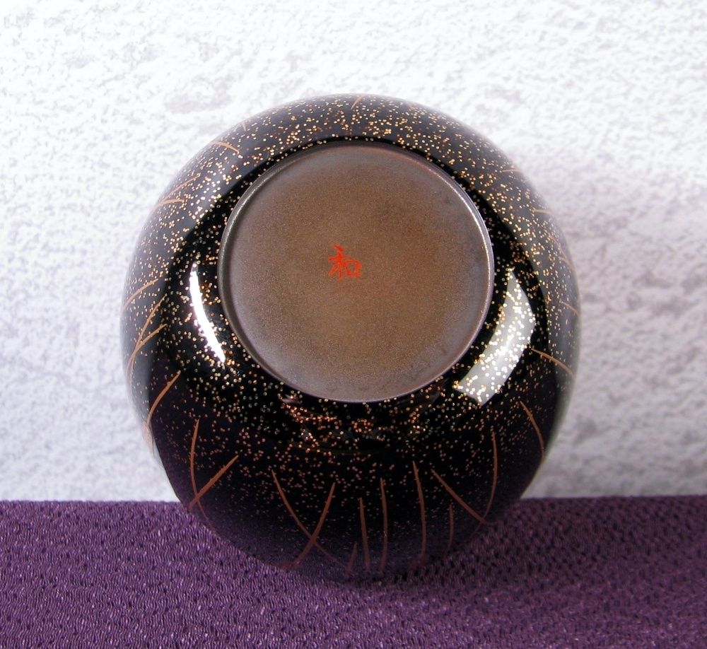 輪島塗 山口和弘作 蒲穂蜻蛉蒔絵中棗 内銀塗 底銘入 美品 共箱・共布