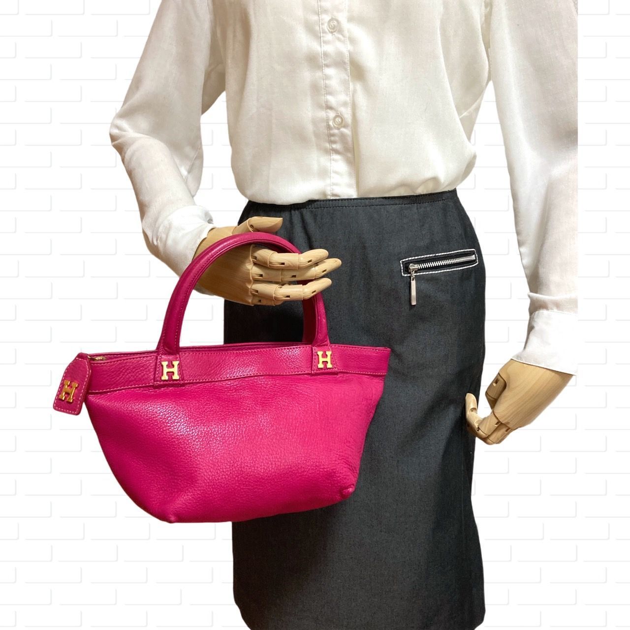 ✤希少✤ HIROFU ヒロフ ハンドバッグ レザー シボ革 Hロゴ かわいい