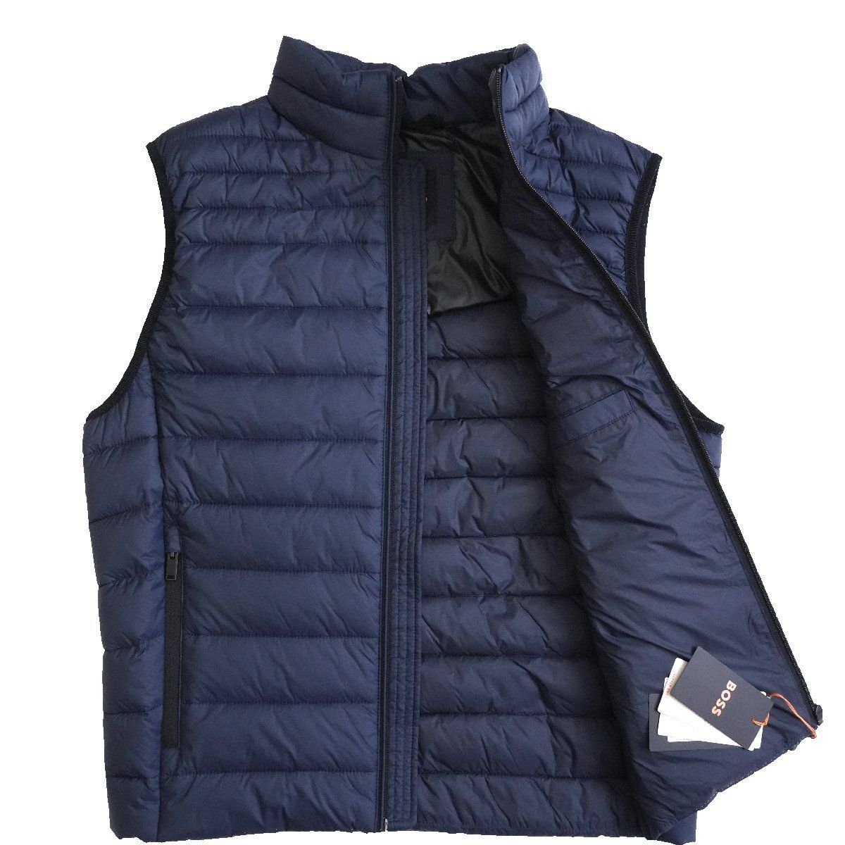 2026 最 BOSS ボス 撥水加工ミックスキルティング 中綿ベスト ネイビー 紺 ロゴパッチ スリムフィットジレ パッカブル HUGO ヒューゴ 大谷翔平