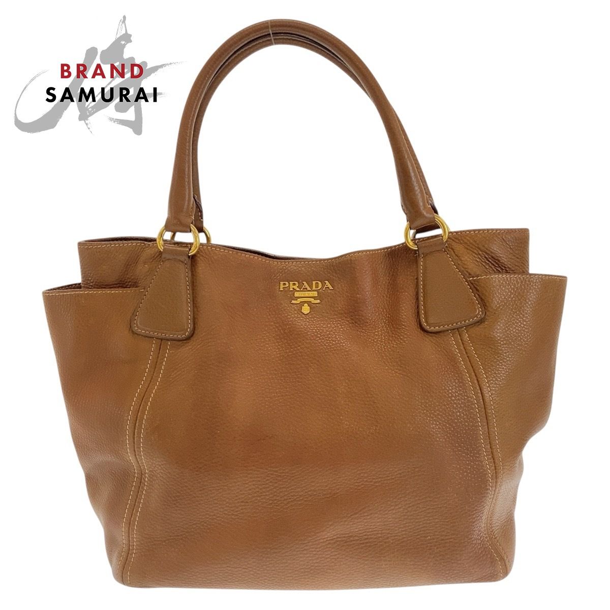 PRADA プラダ ブラウン ゴールド金具 レザー トートバッグ ショルダー 