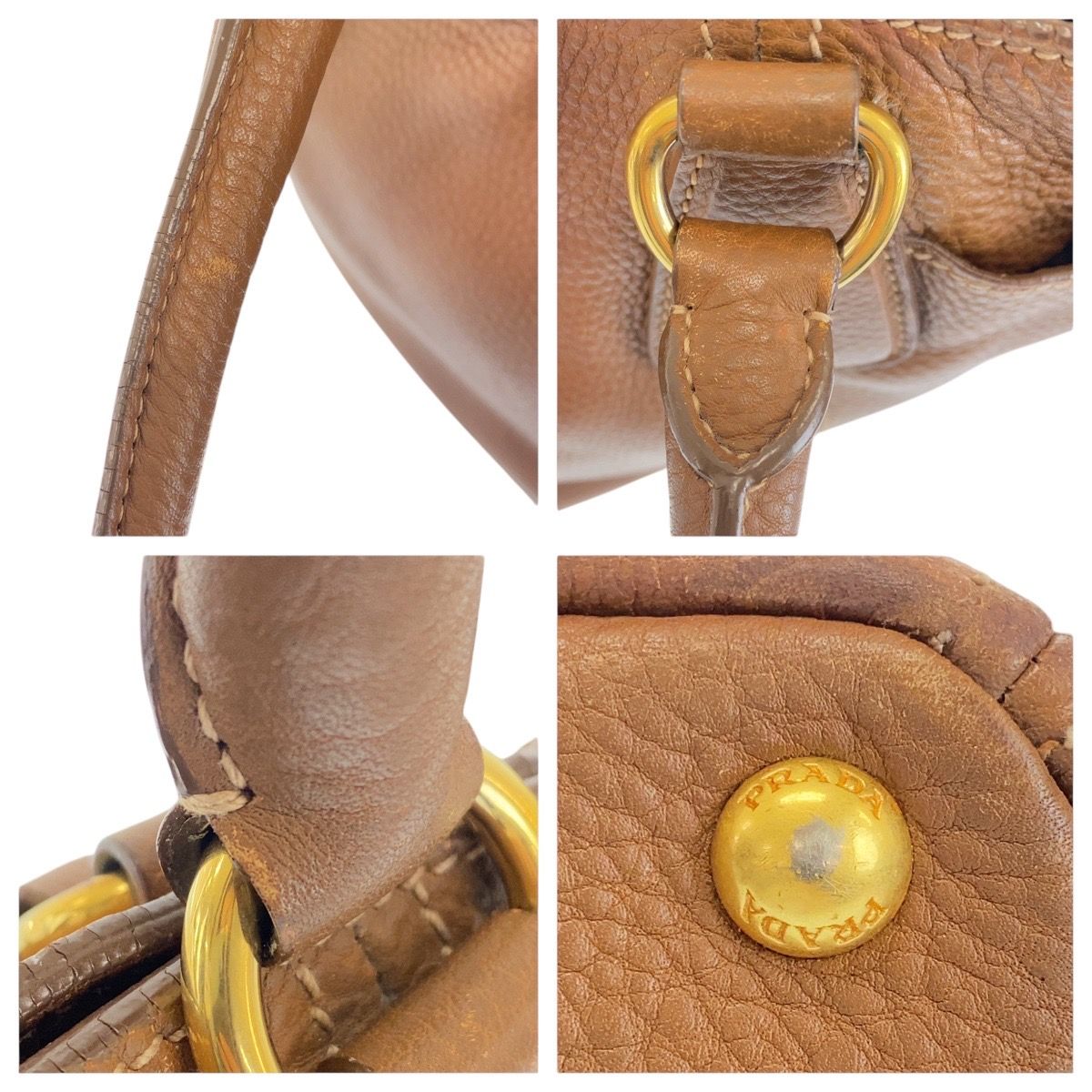 PRADA プラダ ブラウン ゴールド金具 レザー トートバッグ ショルダー 