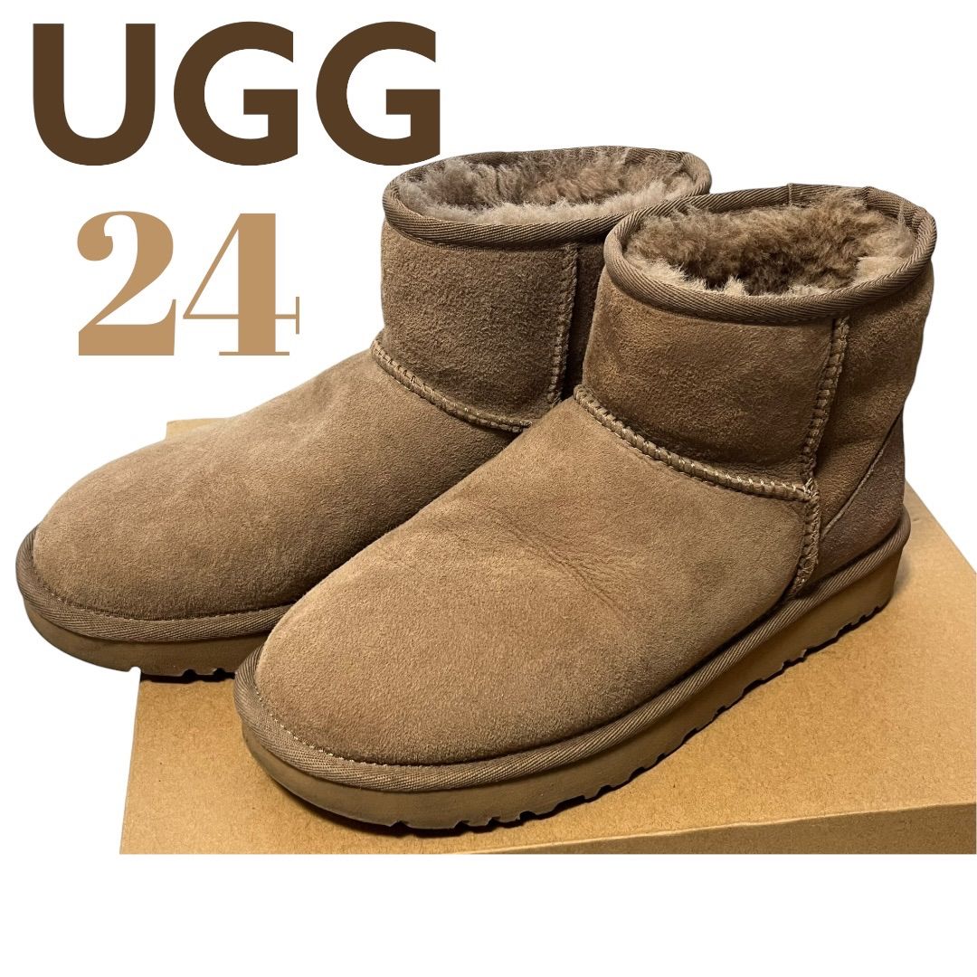 アグ UGG ムートンブーツ クラッシックミニ ブラウン 24cm 箱あり