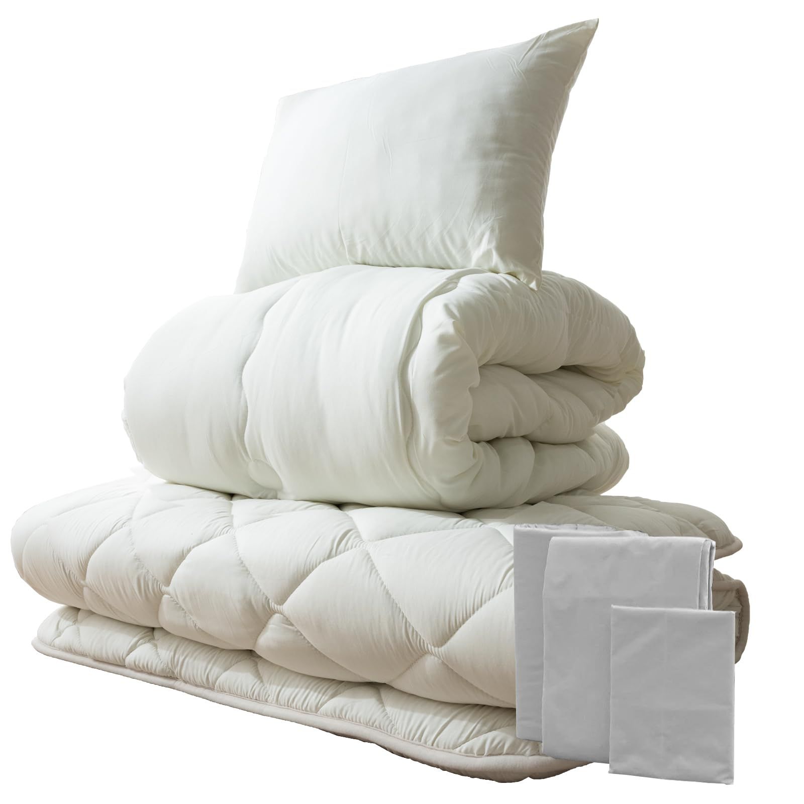 タンスのゲン 布団セット シングル 6点セット カバー付き超高密度! 厚固綿50 mm洗える 掛け布団 敷布団 76321