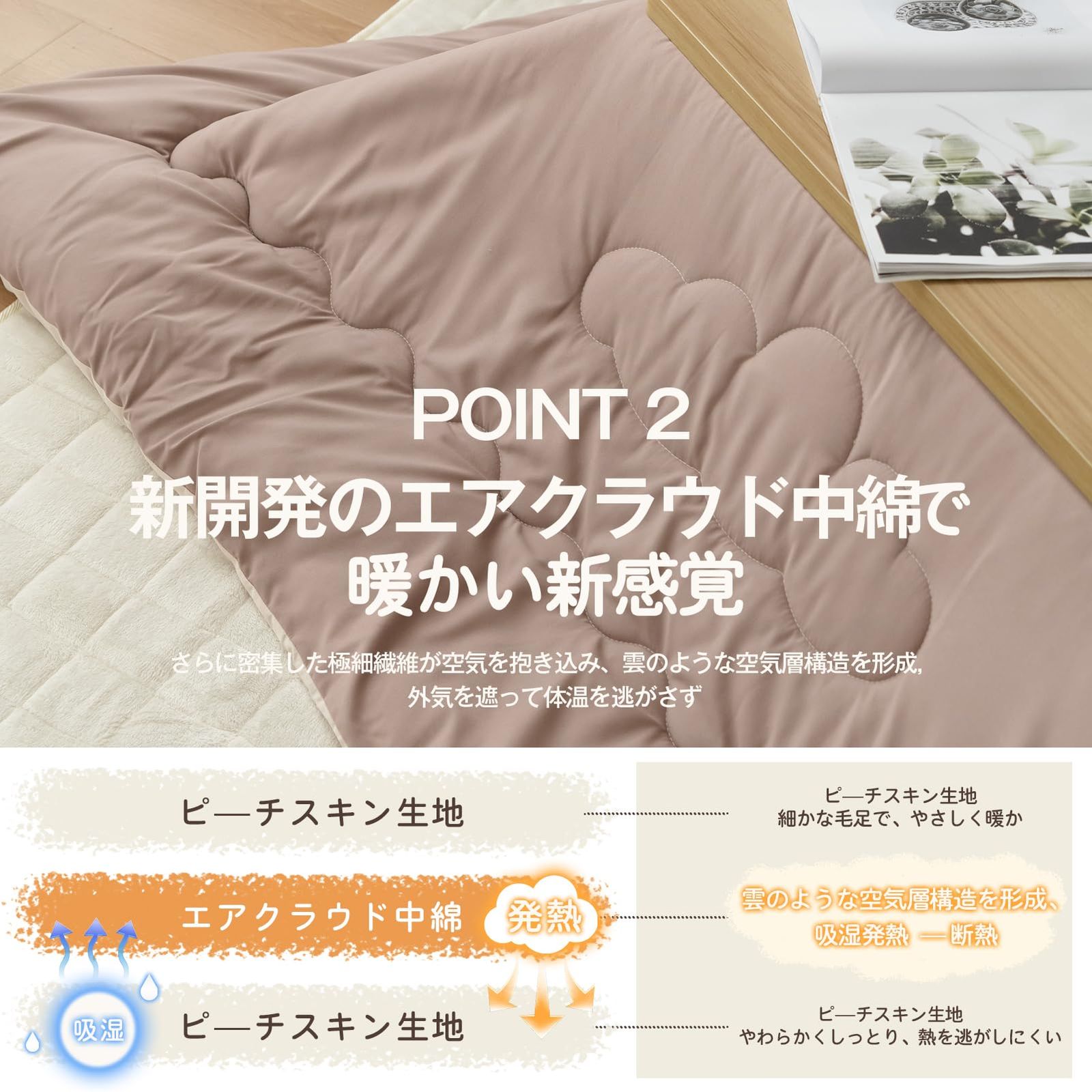 OIGAE こたつ布団 長方形 単品185×235cm 雲キルティング 吸湿発熱 
