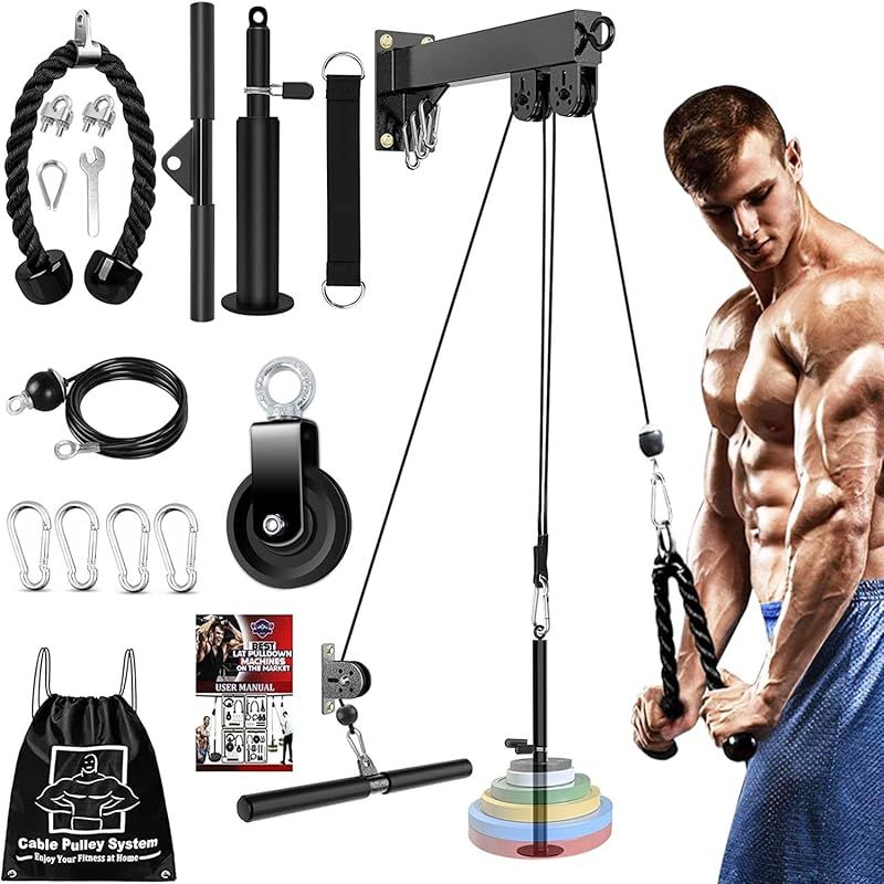 フィットネス LATプルダウンおよびリフトプーリーシステムケーブル付き ジムプルダウンマシントライセップスエクステンション 用DIYプーリーケーブルアタッチメントワークアウトバイセップスカールバック前腕ショルダー(1本ケーブル＋スリーブ) 0