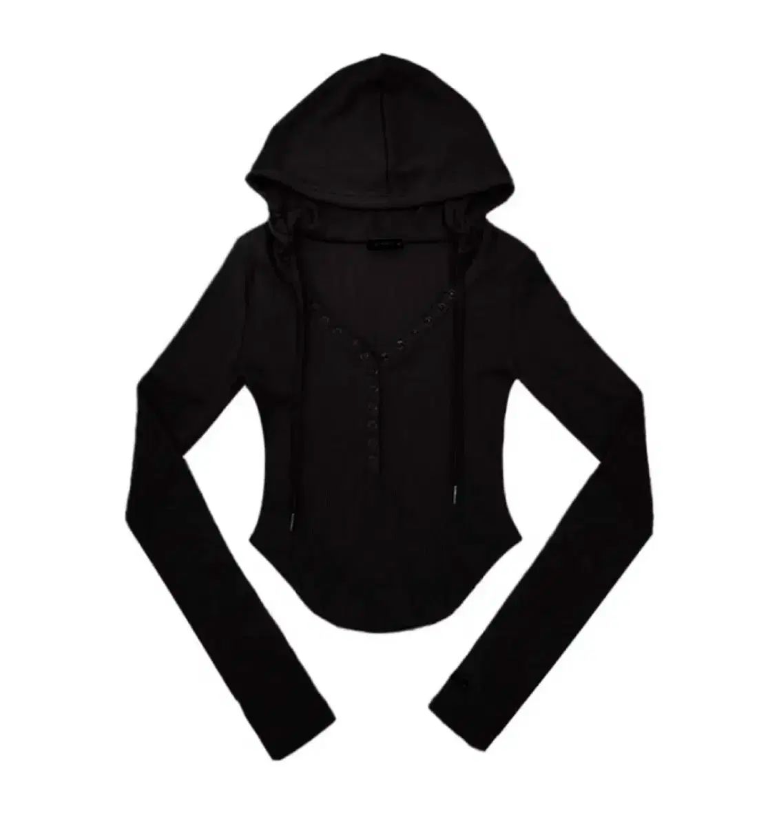 プリーズノーフォロー ジョイ リブド スナップ フード トップス ブラック