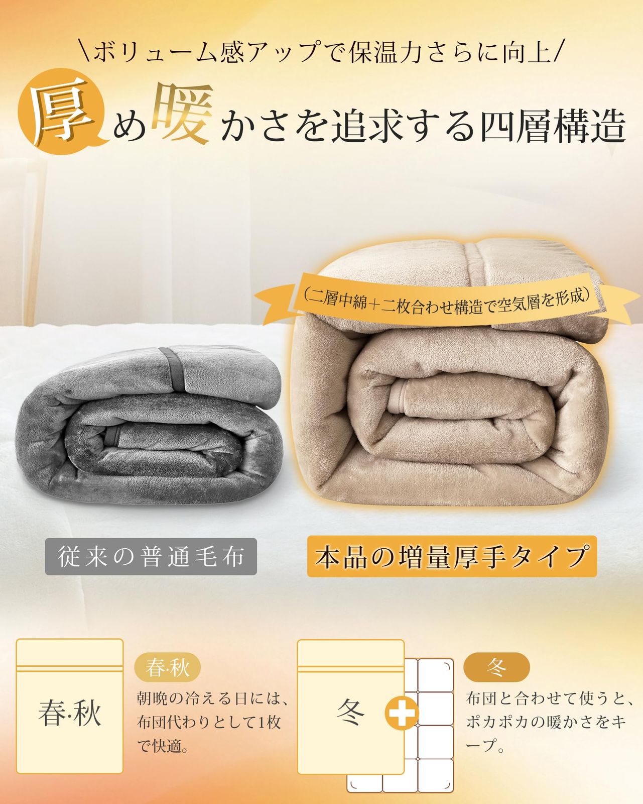 ゆか ブランケット 冬用 毛布 極厚 掛け毛布 フランネル もこもこ 暖かい 四
