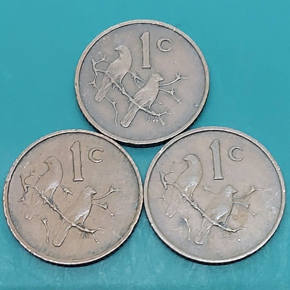 海外硬貨　旧硬貨　記念硬貨 南アフリカ 1セント硬貨 1966年×1点 1967年×2点 1￠旧硬貨 鳥