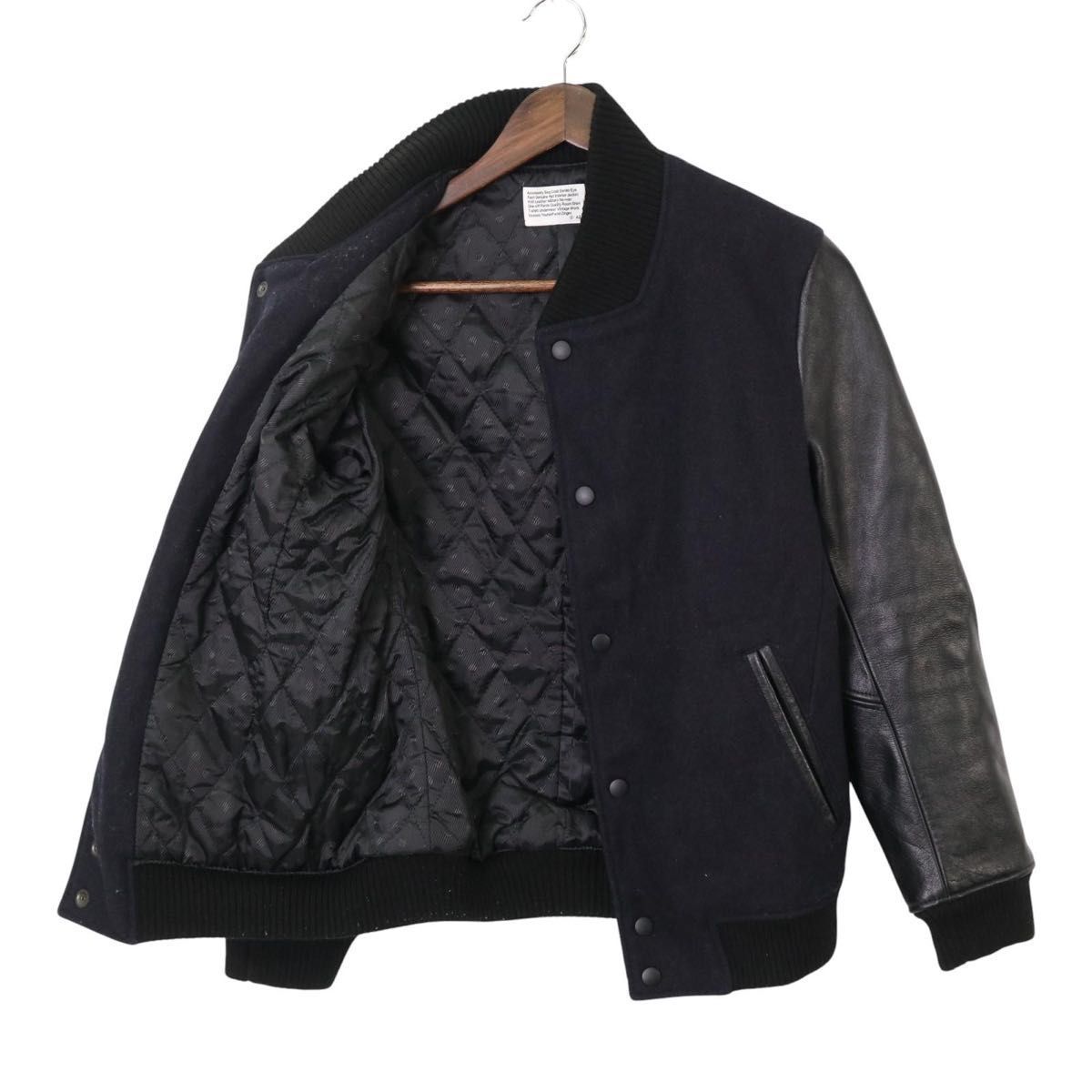 AZ×nano universe 別注 ナノユニバース レザー袖スタジアムジャケット