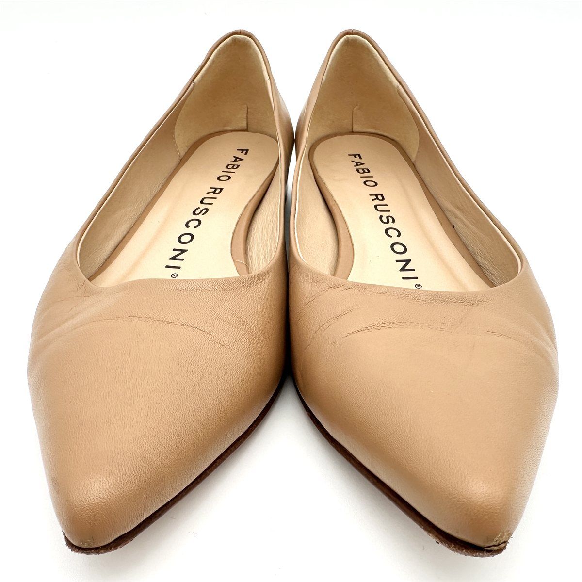 FABIO RUSCONI フラットシューズ 本革 ポインテッドトゥ ブラウン