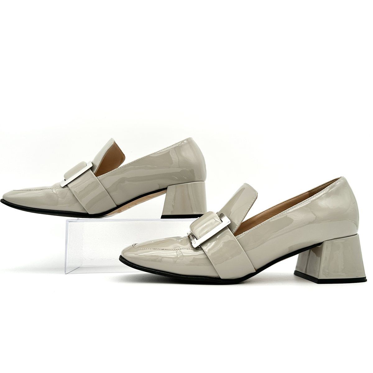 Sergio Rossi ヒールローファー エナメル チャンキーヒール スクエア